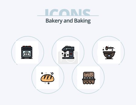 Téléchargez les illustrations : Baking Line Filled Icon Pack 5 Icon Design. food. baking. restaurant. bakery. pie - en licence libre de droit