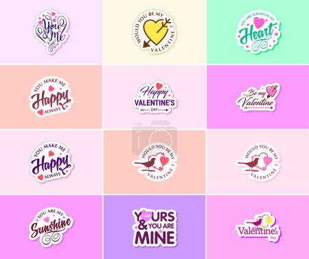 Téléchargez les illustrations : Express Your Love with Heartfelt Valentine's Day Typography Stickers - en licence libre de droit