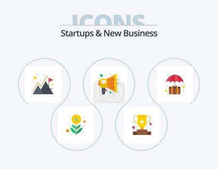Illustration for Startups And New Business Flat Icon Pack 5 Icon Design. briefcase. speaker. success. megaphone. success - Royalty Free Image
