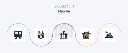 Téléchargez les illustrations : Map Pin Line Filled Flat 5 Icon Pack Including . mountain. bank. camping. house - en licence libre de droit