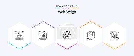 Illustration for Web Design 25 Line icon pack including graphic. technology. protection. list. digital - Royalty Free Image