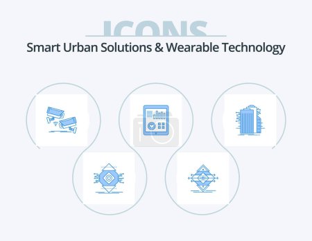 Illustration for Smart Urban Solutions And Wearable Technology Blue Icon Pack 5 Icon Design. heart. monitoring. sign. technology. security - Royalty Free Image