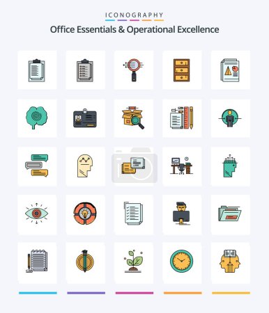 Téléchargez les illustrations : Creative Office Essentials And Operational Exellence 25 Line FIlled icon pack  Such As brain. chart. safe. pie. report - en licence libre de droit