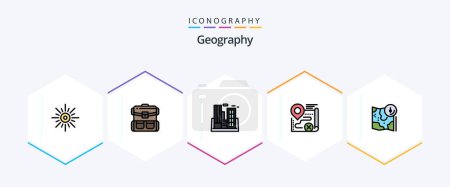 Illustration for Geo Graphy 25 FilledLine icon pack including target. map. luggage. company. polution - Royalty Free Image