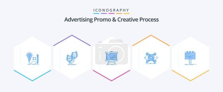 Téléchargez les illustrations : Advertising Promo And Creative Process 25 Blue icon pack including designer. stats. package. graph. chart - en licence libre de droit