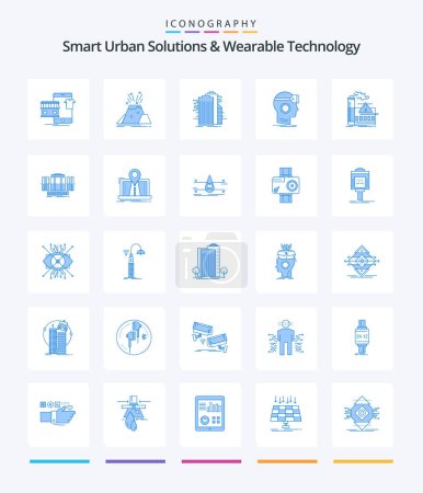 Téléchargez les illustrations : Creative Smart Urban Solutions And Wearable Technology 25 Blue icon pack  Such As headset. vr. alert. internet. smart city - en licence libre de droit
