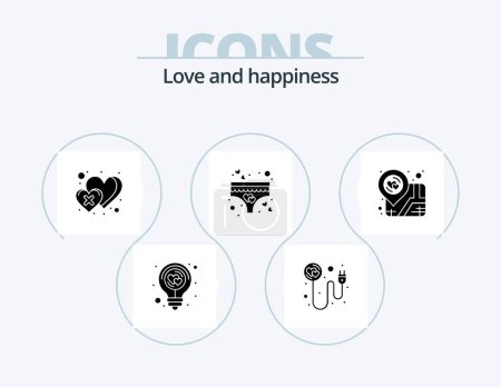 Téléchargez les illustrations : Love Glyph Icon Pack 5 Icône Design. emplacement. culotte. romantisme. amour. croix - en licence libre de droit