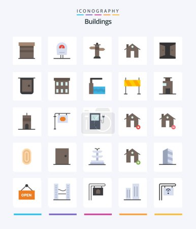 Téléchargez les illustrations : Creative Buildings 25 Flat icon pack  Such As gate. buildings. sign. construction. building - en licence libre de droit