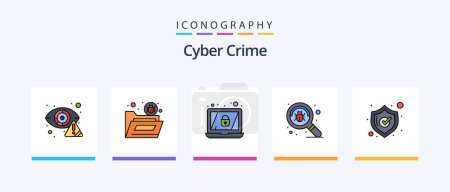 Téléchargez les illustrations : Cyber Crime Line Filled 5 Icon Pack Including atm card. security. protect. protect. verify. Creative Icons Design - en licence libre de droit