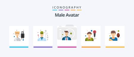 Illustration for Male Avatar Flat 5 Icon Pack Including soccer player. singer. game. man. police. Creative Icons Design - Royalty Free Image