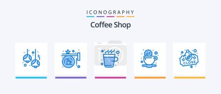 Téléchargez les illustrations : Coffee Shop Blue 5 Icon Pack Including drink. coffee. shop. break. drink. Creative Icons Design - en licence libre de droit