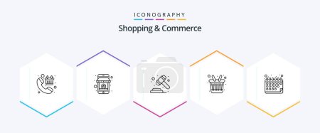 Illustration for Shopping And Commerce 25 Line icon pack including appointment. groceries. store. basket. judge - Royalty Free Image