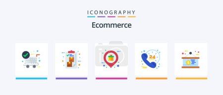 Illustration for Ecommerce Flat 5 Icon Pack Including support. call. package. hours. shop. Creative Icons Design - Royalty Free Image