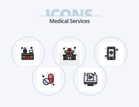 Téléchargez les illustrations : Medical Services Line Filled Icon Pack 5 Icon Design. medication. medical. headphone. health. supporter - en licence libre de droit