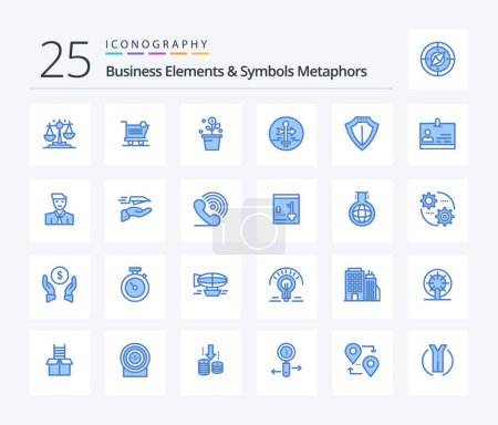 Téléchargez les illustrations : Business Elements And Symbols Metaphors 25 Blue Color icon pack including map pointer. guide. store. board. pot - en licence libre de droit