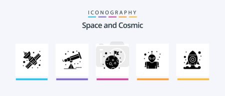 Ilustración de Space Glyph 5 Icon Pack Incluye espacio. cosmos. Bandera. espacio. alien. Diseño de iconos creativos - Imagen libre de derechos