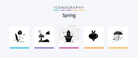 Téléchargez les illustrations : Pack d'icônes Spring Glyph 5 Y compris la pluie. Légumes. printemps. du navet. printemps. Icônes créatives Design - en licence libre de droit