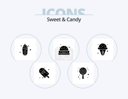 Téléchargez les illustrations : Doux Et Bonbon Glyphe Icône Pack 5 Icône Design. dessert. Une tarte. Des bonbons. la nourriture. bonbons - en licence libre de droit