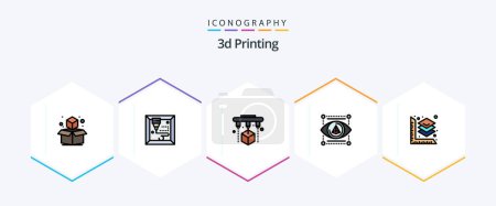 Ilustración de 3d Printing 25 FilledLine icon pack including printing. printer. factory. model. eye - Imagen libre de derechos