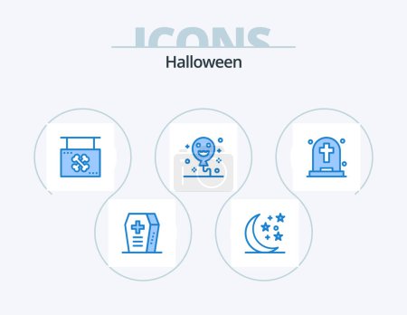 Ilustración de Halloween Blue Icon Pack 5 Icon Design. tombstone. ghost. hanging. dead. halloween - Imagen libre de derechos