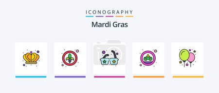 Ilustración de Mardi Gras Line Filled 5 Icon Pack Including day. crown. date. corona. garland. Creative Icons Design - Imagen libre de derechos