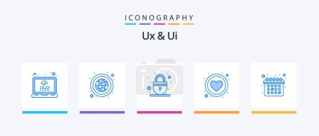 Ilustración de Ux And Ui Blue 5 Icon Pack Including calendar. like. lock. heart. favorite. Creative Icons Design - Imagen libre de derechos