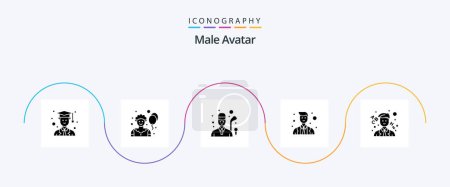 Téléchargez les illustrations : Male Avatar Glyph 5 Icon Pack Including . school. golfing. learn. officer - en licence libre de droit