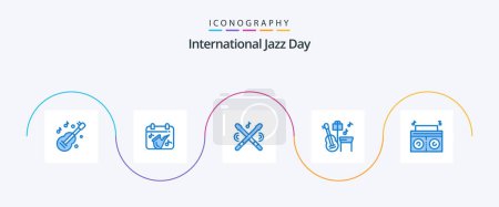 Ilustración de International Jazz Day Blue 5 Icon Pack Incluye radio. música. tambor. canción. guitarra - Imagen libre de derechos