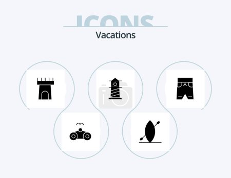 Téléchargez les illustrations : Vacances Glyph Icon Pack 5 Icône Design. . phare. l'été. plage. sable - en licence libre de droit