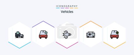 Téléchargez les illustrations : Vehicles 25 FilledLine icon pack including important. van. vehicles. vacation. combo - en licence libre de droit