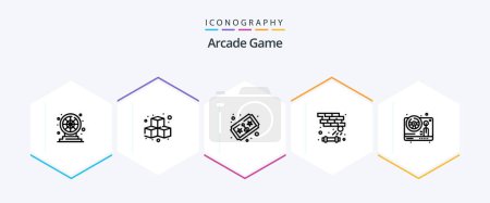 Téléchargez les illustrations : Pack icône Arcade 25 Line avec roue. jouer. billet. jeu. brique - en licence libre de droit