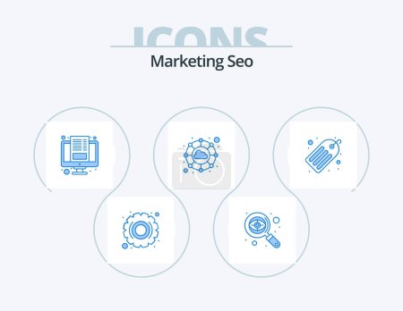 Téléchargez les illustrations : Marketing Seo Blue Icon Pack 5 Icon Design. tags. keywords. article. network. cloud - en licence libre de droit