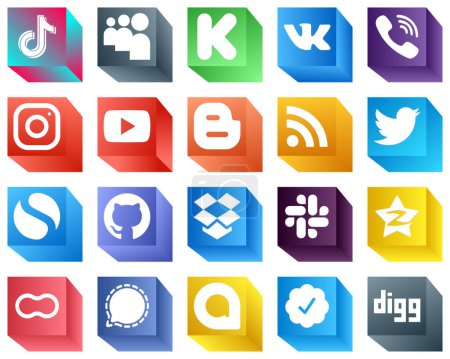 Téléchargez les illustrations : Icônes 3D pour les médias sociaux populaires pack 20 tels que blogueur. youtube. icônes vk et instagram. Haute définition et unique - en licence libre de droit