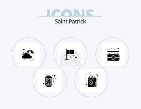 Téléchargez les illustrations : Icône Saint Patrick Glyph Pack 5 Icône Design. Irlandais. festival. faire du shopping. jour. chance - en licence libre de droit