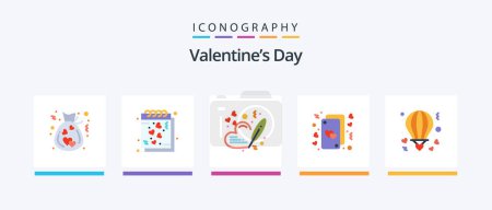 Téléchargez les illustrations : Valentines Day Flat 5 Icon Pack Including love. hearts. romantic. heart. wedding. Creative Icons Design - en licence libre de droit