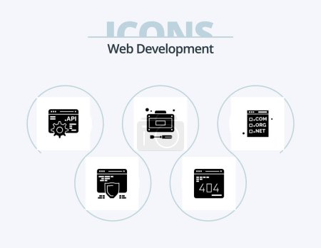 Ilustración de Desarrollo Web Glyph Icon Pack 5 Icon Design. código. servicio. sitio web. reparaciones. desarrollo - Imagen libre de derechos