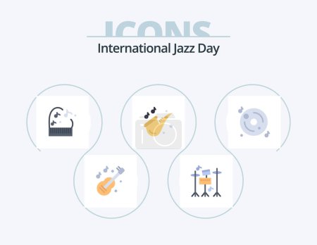 Téléchargez les illustrations : International Jazz Day Flat Icon Pack 5 Icon Design. multimedia. cd. music. disk. play - en licence libre de droit