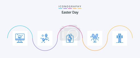 Illustration for Easter Blue 5 Icon Pack Including cross. celebration. gift. rabbit. bynny - Royalty Free Image