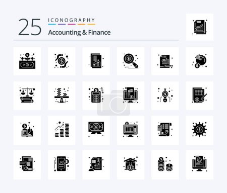 Téléchargez les illustrations : Accounting And Finance 25 Solid Glyph icon pack including analytics. data analysis. analysis. auditing. revenue - en licence libre de droit