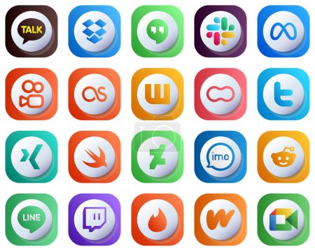 Illustration for 20 Cute 3D Gradient Icons of Major Social Media Platforms such as imo. swift. wattpad. xing and twitter icons. Fully Customizable and Minimalist - Royalty Free Image
