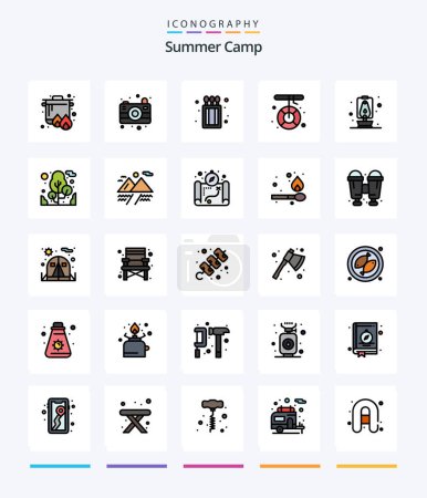 Illustration for Creative Summer Camp 25 Line FIlled icon pack  Such As travel. lantern. fire. rescue. help - Royalty Free Image