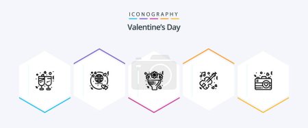 Illustration for Valentines Day 25 Line icon pack including camera. violin. bouquet. music. celebrate - Royalty Free Image