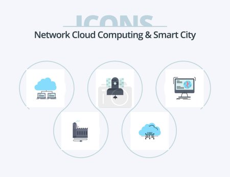 Illustration for Network Cloud Computing And Smart City Flat Icon Pack 5 Icon Design. satellite. data. data. internet. network - Royalty Free Image