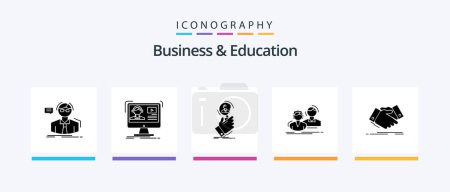 Téléchargez les illustrations : Business And Education Glyph 5 Icon Pack Including group. student. online. people. find. Creative Icons Design - en licence libre de droit