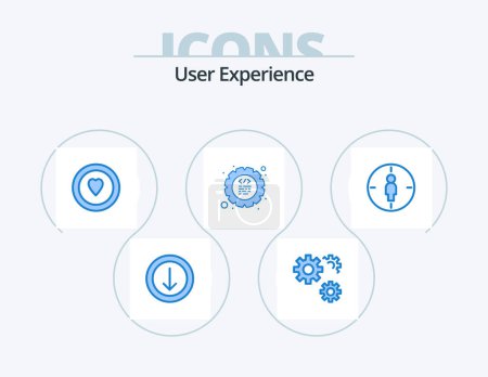 Illustration for User Experience Blue Icon Pack 5 Icon Design. target. male. heart. man. gear - Royalty Free Image