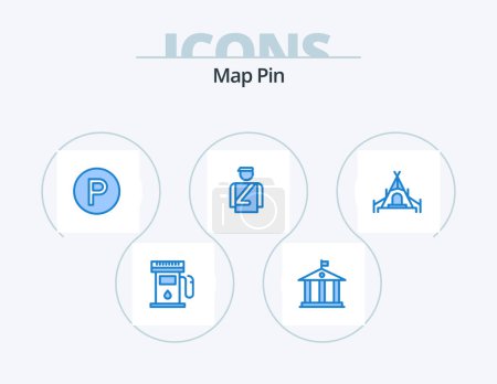 Illustration for Map Pin Blue Icon Pack 5 Icon Design. . nature. camping. camping. man - Royalty Free Image