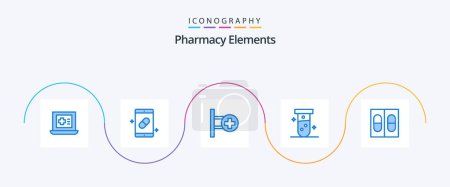 Téléchargez les illustrations : Éléments de pharmacie Blue 5 Icon Pack Comprenant des pilules. laboratoire. médical. test. tube - en licence libre de droit