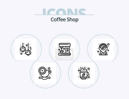 Téléchargez les illustrations : Coffee Shop Line Icon Pack 5 Icon Design. board. milk jug. coffee. milk. food - en licence libre de droit