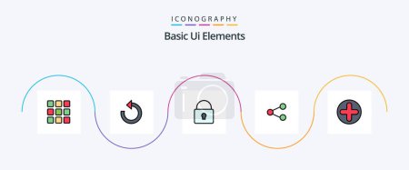 Ilustración de Basic Ui Elements Line Filled Flat 5 Icon Pack Including sign. sharing. lock. social . media - Imagen libre de derechos