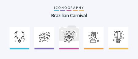 Ilustración de Brazilian Carnival Line 5 Icon Pack Incluyendo vacaciones. playa. collar. aire caliente. globo. Diseño de iconos creativos - Imagen libre de derechos